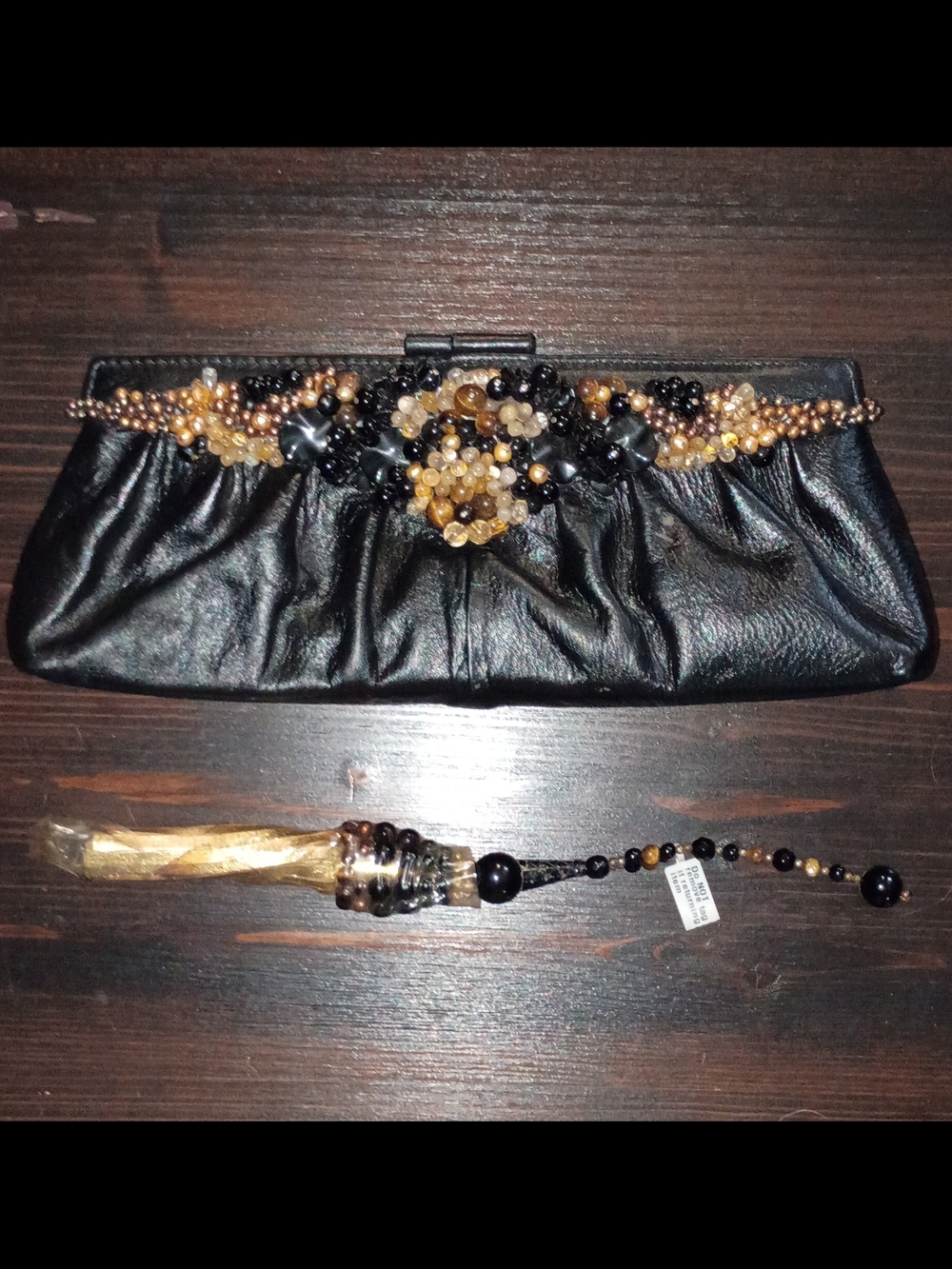 GENUINE GEMSTONE Elegant Black Beaded Women's Clutch